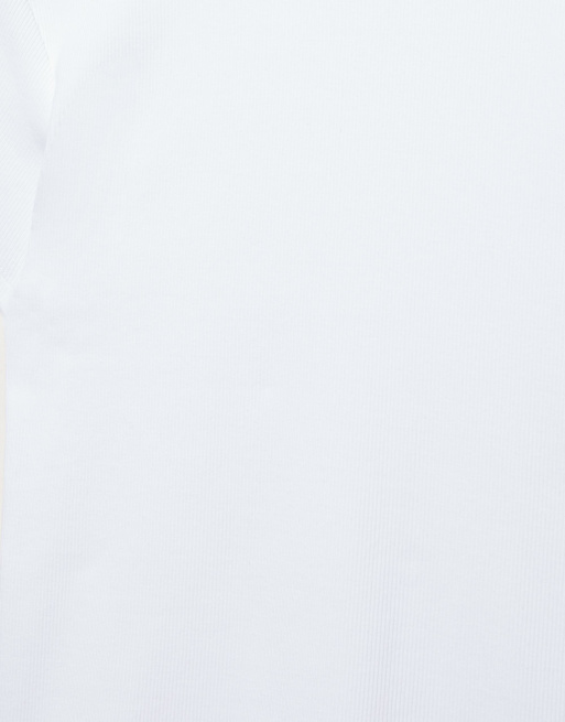 Pull&Bear - Hvid ribstrikket T-shirt med korte ærmer, 7 af 7