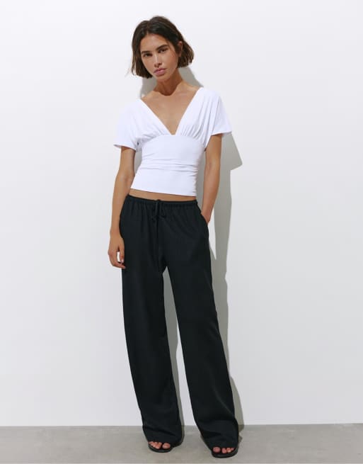 Pull&Bear - Hvid rynket overdel med V-hals, 4 af 7