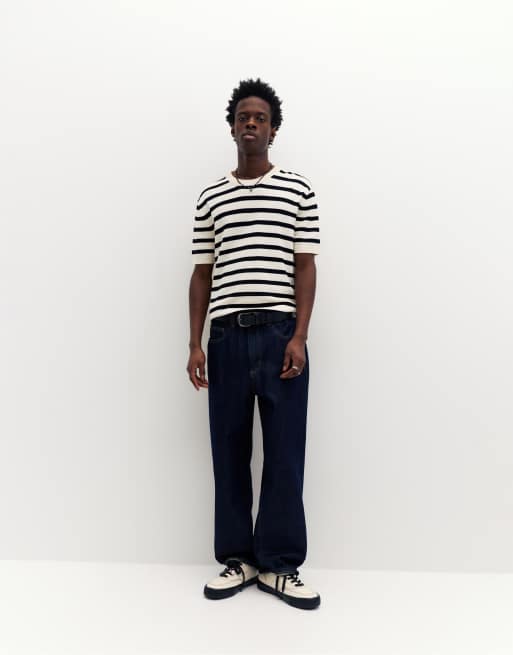 Pull&Bear - Hvid/sort trøje med korte ærmer, 2 af 4