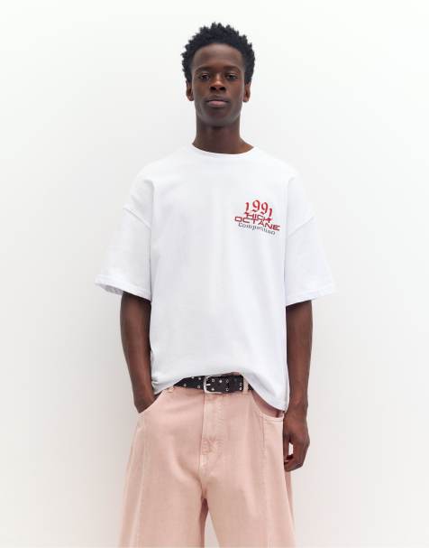 Pull&Bear - Hvid T-shirt med bilgrafik - view 1