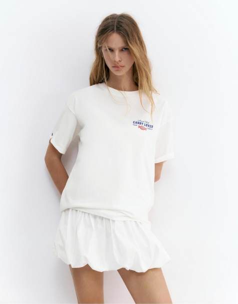 Pull&Bear - Hvid T-shirt med "candy lover"-print - view 1