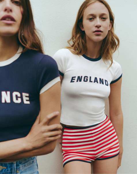 Pull&Bear - Hvid T-shirt med grafisk 'England'-print i slim fit - view 1