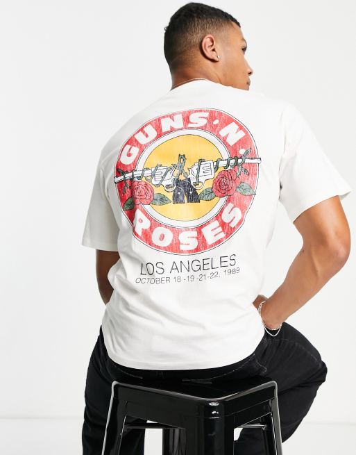 Pull&Bear - Hvid T-shirt med Guns N' Roses LA-print