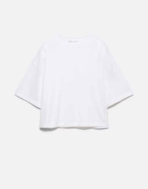 Pull&Bear - Hvid T-shirt med korte ærmer og firkantet pasform, 5 af 7