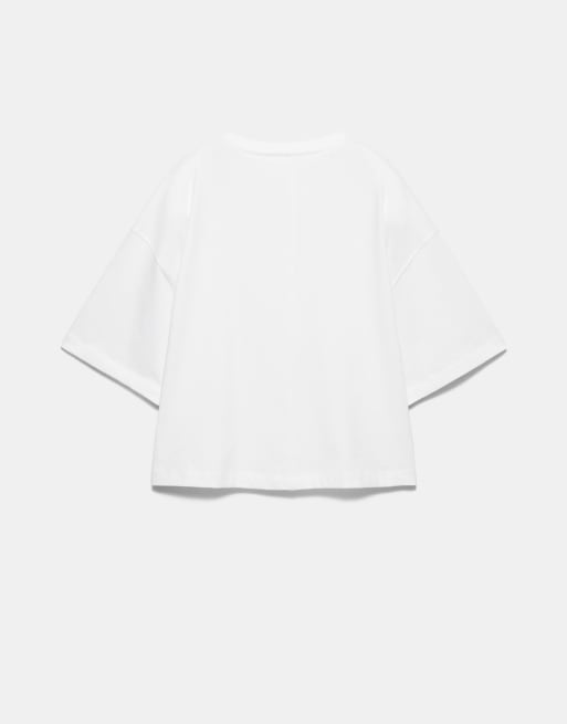 Pull&Bear - Hvid T-shirt med korte ærmer og firkantet pasform, 7 af 7