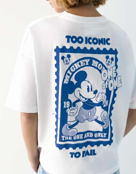 Pull&Bear - Hvid T-shirt med Mickey Mouse-print - view 1