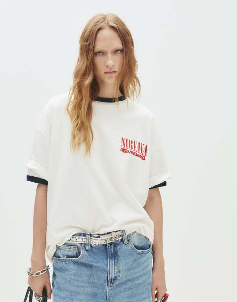 Pull&Bear - Hvid T-shirt med Nirvana-print - view 1