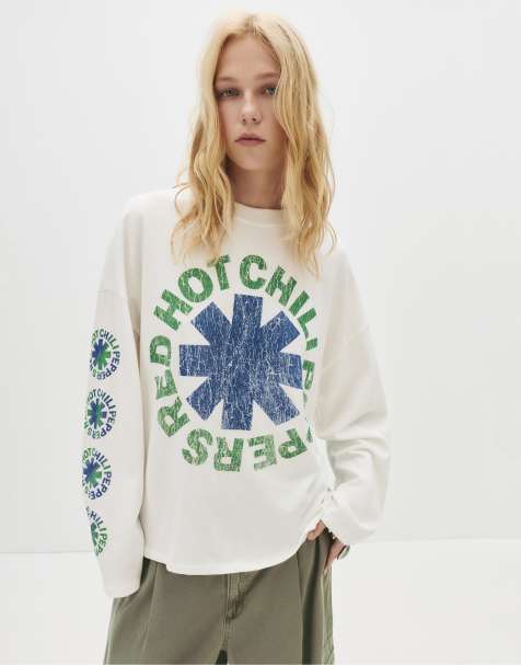 Pull&Bear - Hvid T-shirt med 'Red Hot Chili Peppers'-print - view 1
