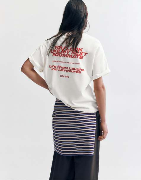 Pull&Bear - Hvid T-shirt med "roommate"-grafik - view 1