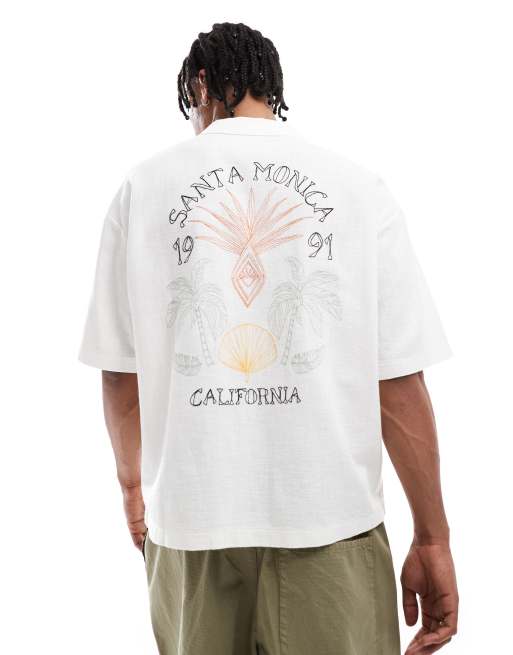 Pull&Bear - Hvid T-shirt med 'Santa Monica'-print på ryggen