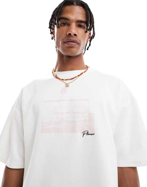 Pull&Bear - Hvid T-shirt med street-print med 'LA'-tekst - view 1