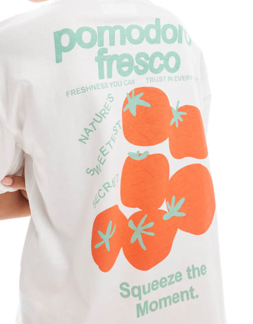 Pull&Bear - Hvid T-shirt med tomatgrafik , 3 af 4