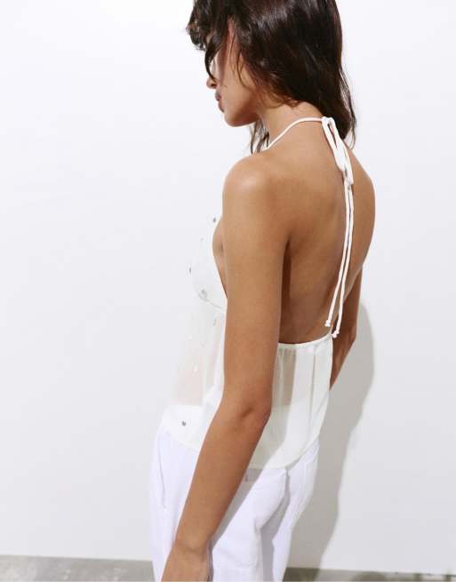 Pull&Bear - Hvid top med halterneck og spejldetaljer, 2 af 4
