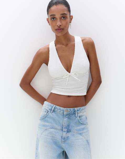 Pull&Bear - Hvid top med sløjfe i crepe - view 1