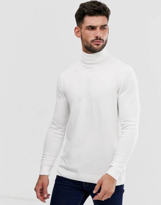 Pull&Bear - Hvid trøje med rullekrave