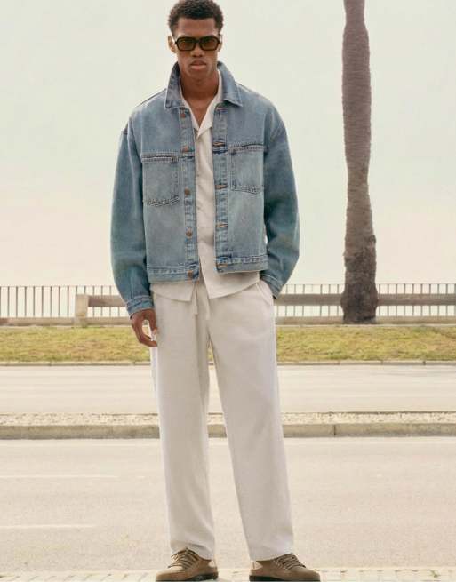 Pull&Bear - Hvide bukser i hørblandingsmateriale, 3 af 4