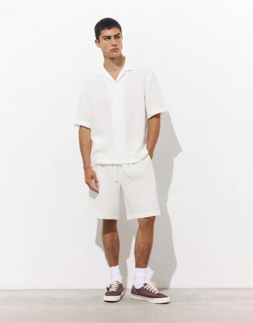 Pull&Bear - Hvidt sæt med tekstur i crepe, 2 af 3