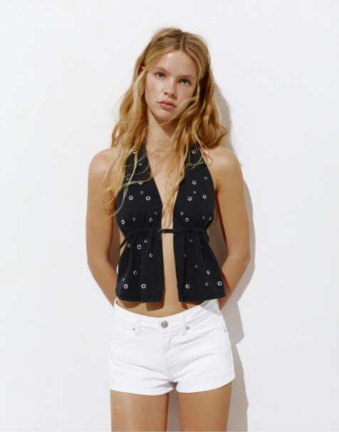 Pull&Bear - Hvide lavtaljede denimshorts - view 1