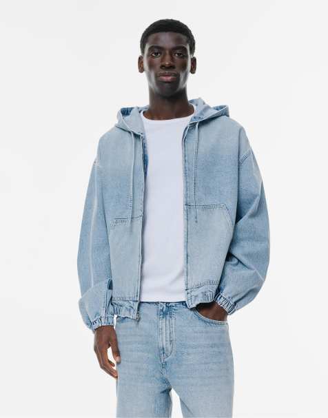 Pull&Bear - Indigoblå jakke i denim med hætte - view 1