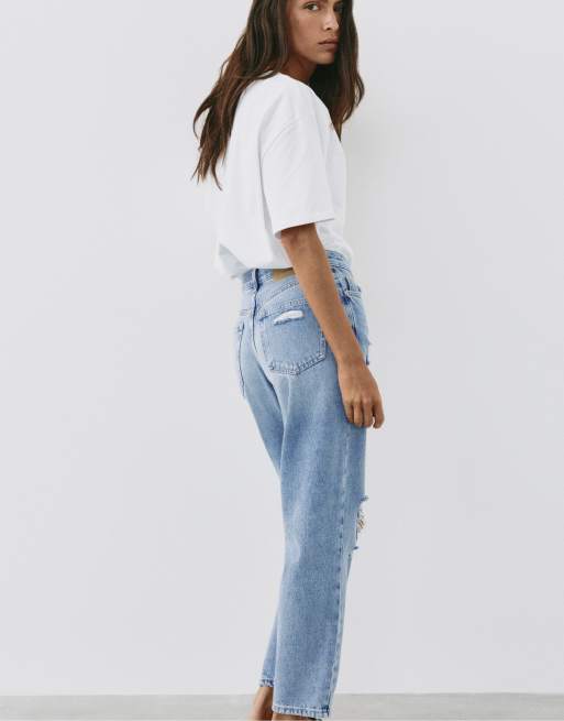 Pull&Bear - Indigoblå mom-jeans med flænger, 5 af 6