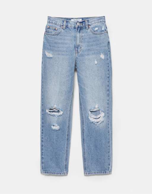 Pull&Bear - Indigoblå mom-jeans med flænger, 6 af 6
