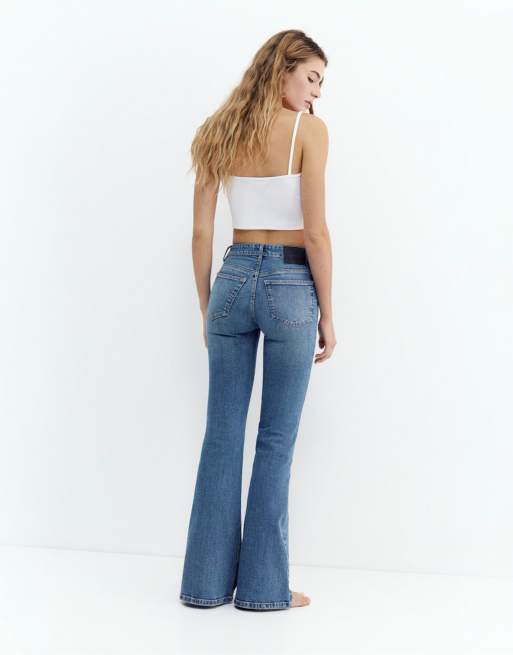 Pull&Bear – Indigoblå, skinny jeans med utsvängd design, 4 av 4