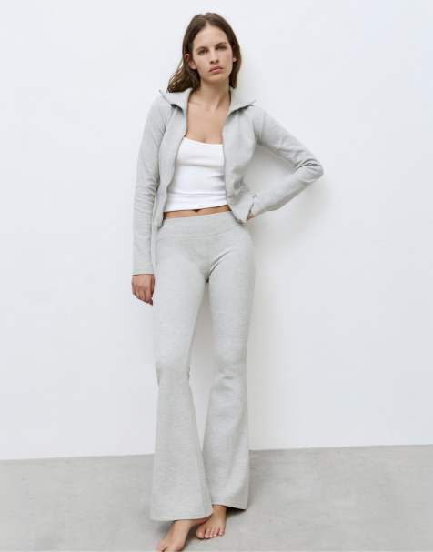 Pull&Bear Interlock flared trousers in grey marl