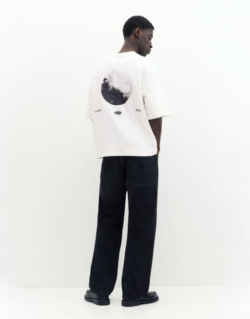 Pull&Bear interlock-fotografisk kraftig t-shirt i off white, 2 av 7