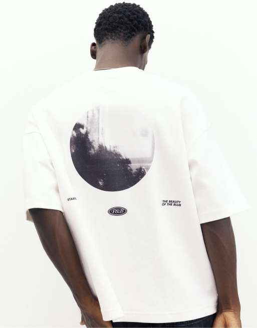 Pull&Bear interlock-fotografisk kraftig t-shirt i off white, 5 av 7