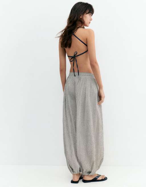 Pull&Bear - Isfarvede bukser med tern i sarouel-stil, 2 af 4