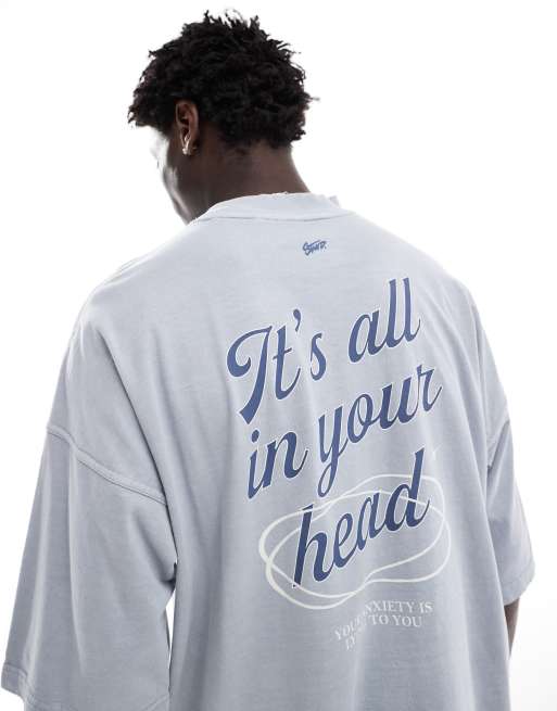 Pull&Bear it's all in your head printed T-shirt in stone gray