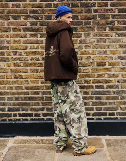Pull&Bear jack met capuchon en brandweersluiting in bruin, 2 van 7