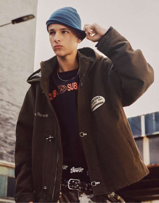 Pull&Bear jack met capuchon en brandweersluiting in bruin, 4 van 7