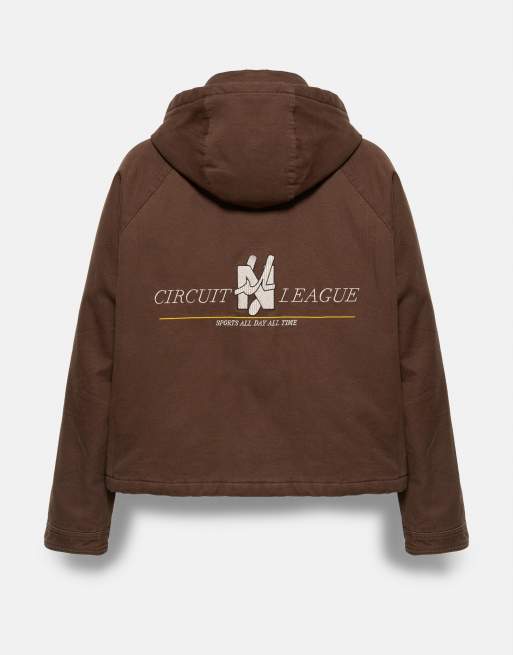 Pull&Bear jack met capuchon en brandweersluiting in bruin, 7 van 7