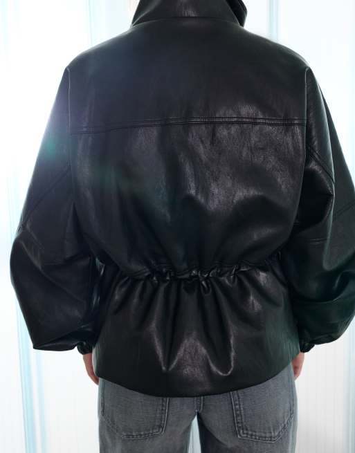 Pull&Bear jack met leerlook en hoge hals in zwart, 2 van 6