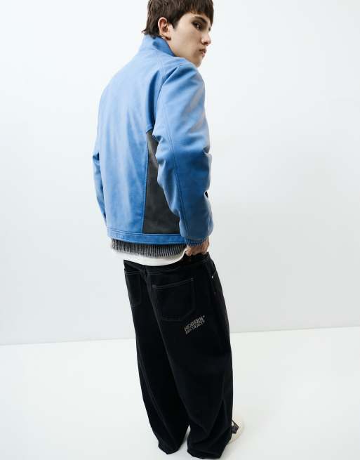 Pull&Bear jack met leerlook in blauw, 2 van 7