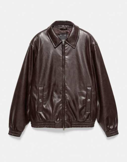 Pull&Bear jack met leerlook in bordeauxrood, 5 van 7