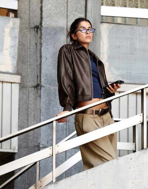 Pull&Bear jack met leerlook in bruin - view 1