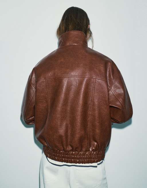 Pull&Bear jack met leerlook in bruin, 3 van 6