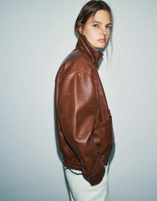 Pull&Bear jack met leerlook in bruin, 4 van 6
