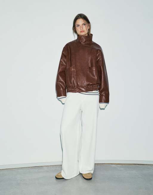 Pull&Bear jack met leerlook in bruin, 5 van 6