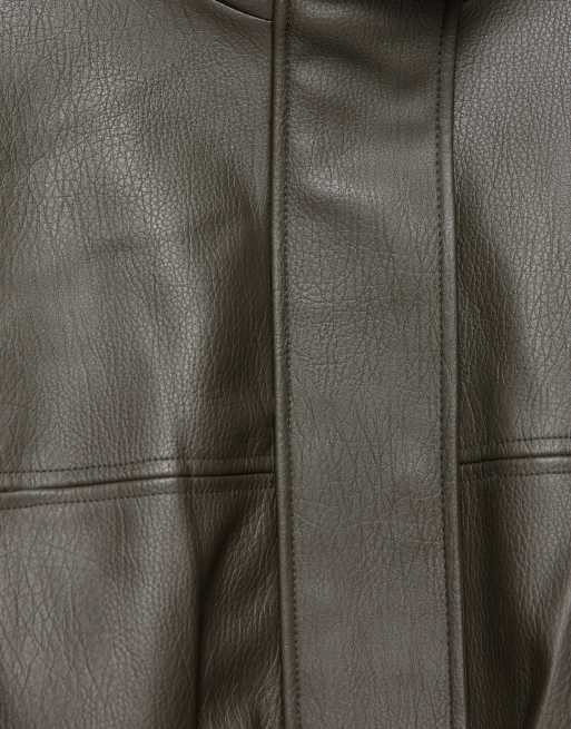 Pull&Bear jack met leerlook in kaki, 7 van 7
