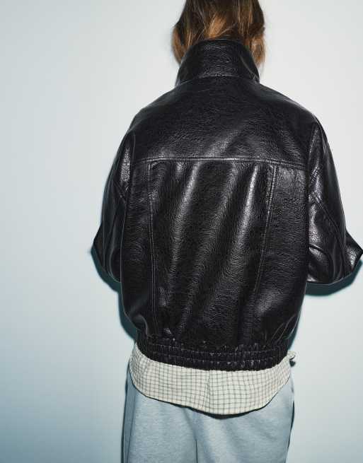 Pull&Bear jack met leerlook in zwart, 3 van 5