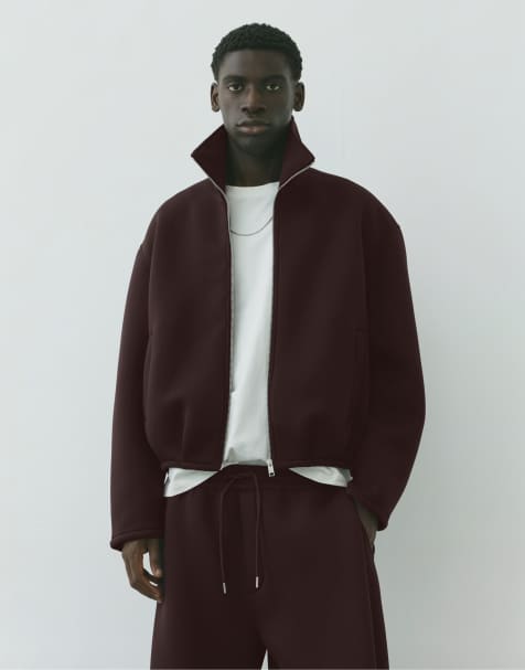 Pull&Bear jack met neopreenlook en rits in bruin - view 1