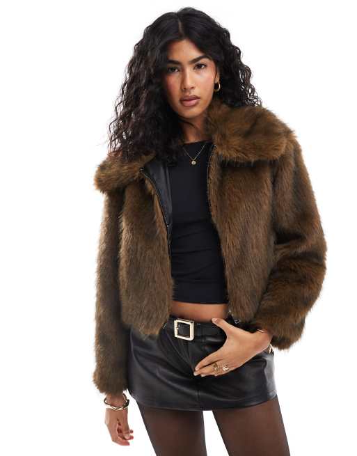 Pull&Bear - Jack van imitatiebont in bruin