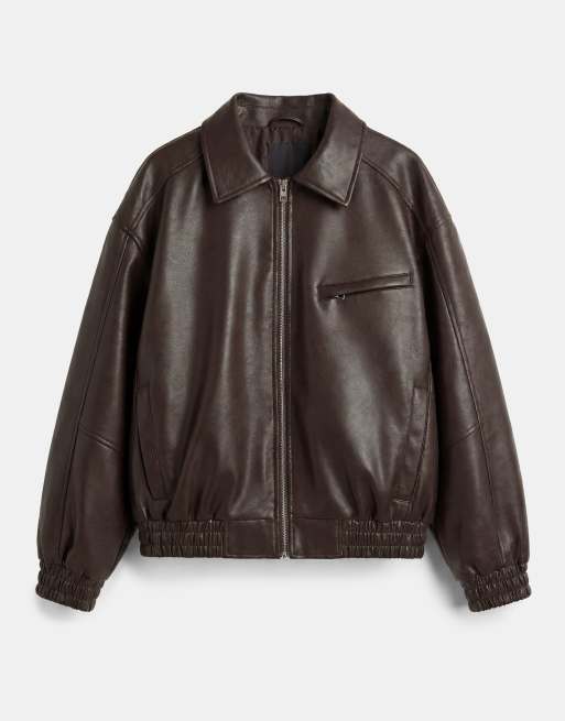 Pull&Bear jacka i läderimitation i brun dad-modell, 5 av 7