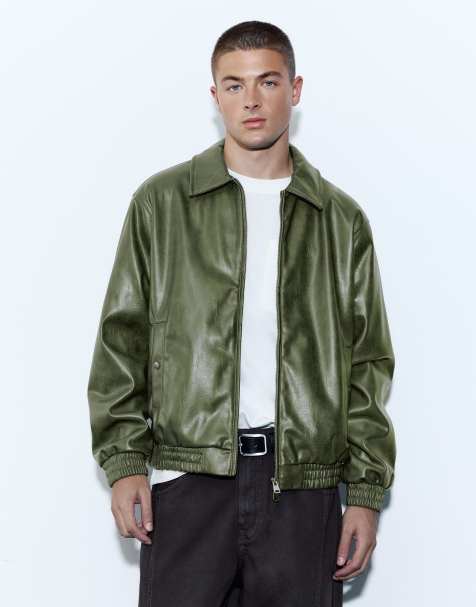 Pull&Bear jacka i läderimitation i flaskgrönt - view 1