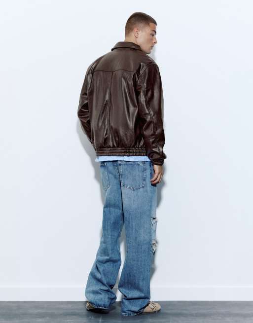 Pull&Bear jacka i läderimitation i vinrött, 2 av 7