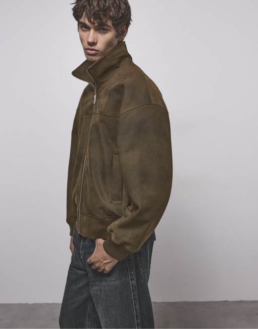 Pull&Bear jacka i tvättad läderimitation, brun, 5 av 7