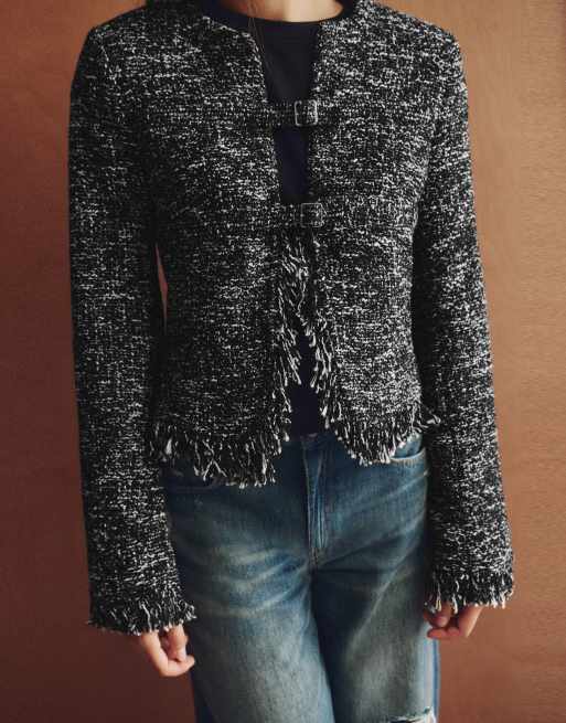 Pull&Bear jacka med fransar i svart, 3 av 7